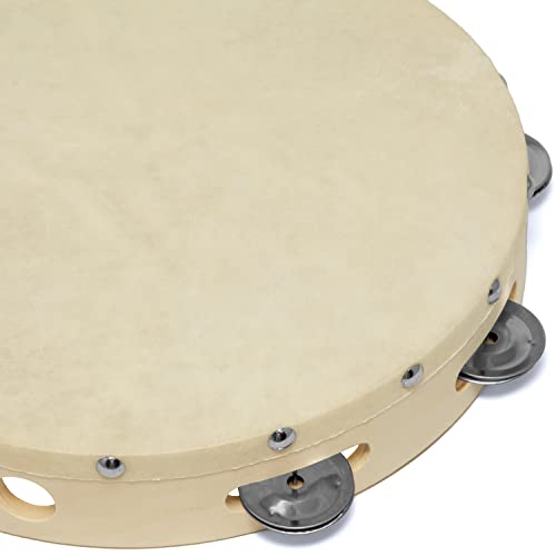 Detalle de TIGER Tam91-10 Tamburello in Legno con Pelle Naturale, 25 cm: stile e suono per scuole e gruppi
