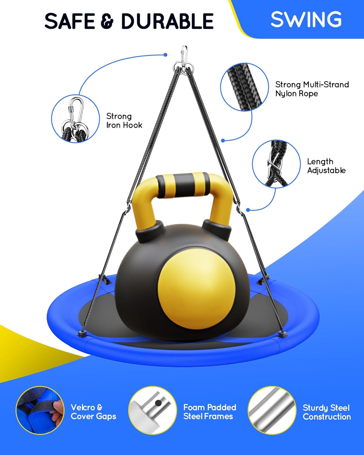 Thumbnail 2 de Everyfun 43" Saucer Tree Swing 700 lbs capacity 🛝