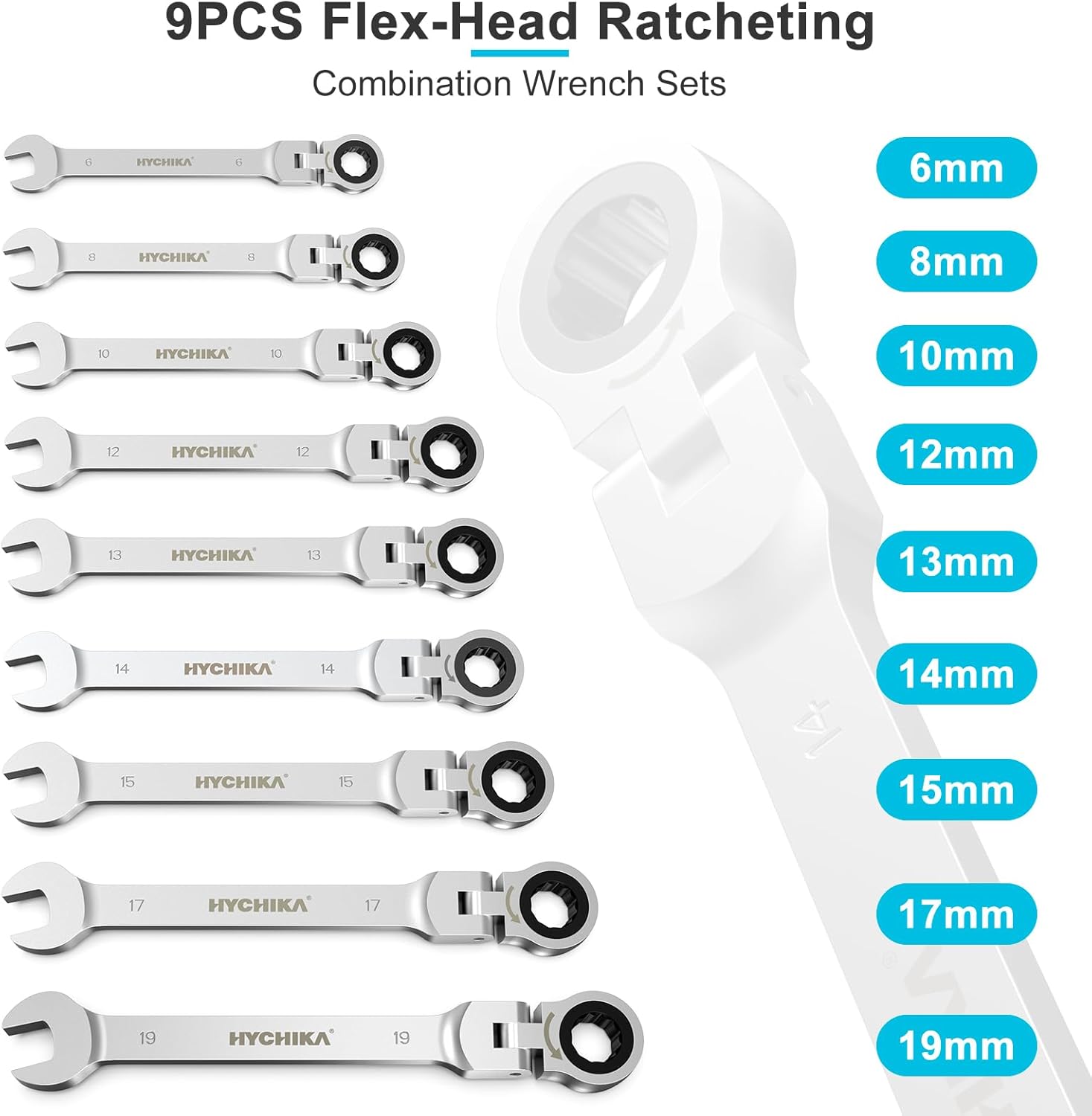 Thumbnail 1 de HYCHIKA Ratchet Spanner Set 9pc 6-19 mm