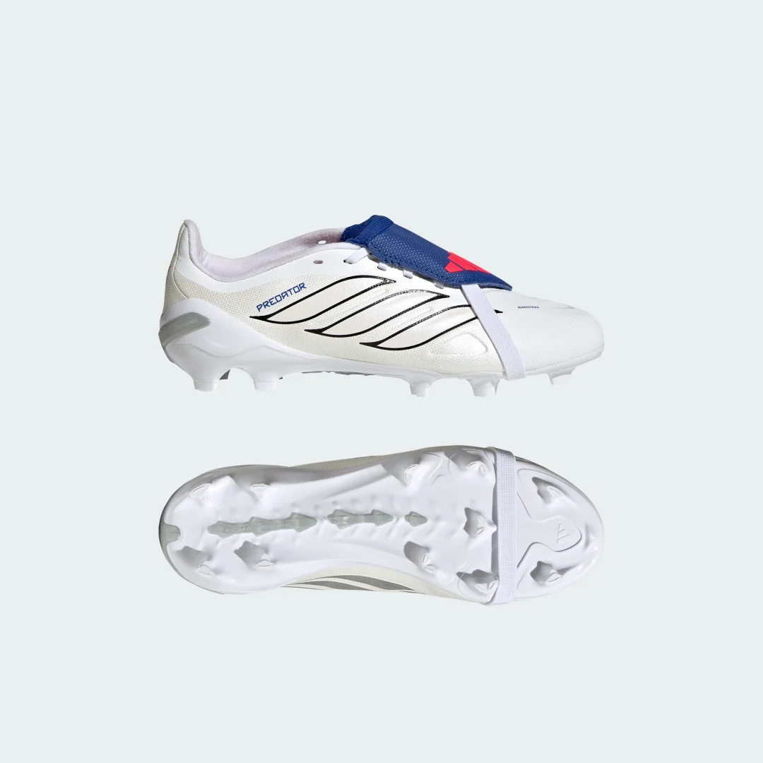 Detalle de Adidas Predator League Kids: Bota de fútbol con lengüeta abatible para césped natural seco (blanco)