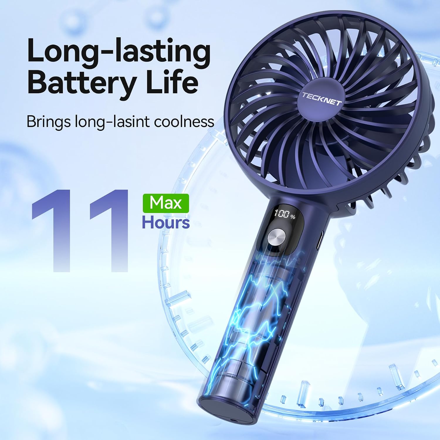 Detalle de TECKNET Handheld Fan: Portable USB Fan with LED Display and 3 Speeds
