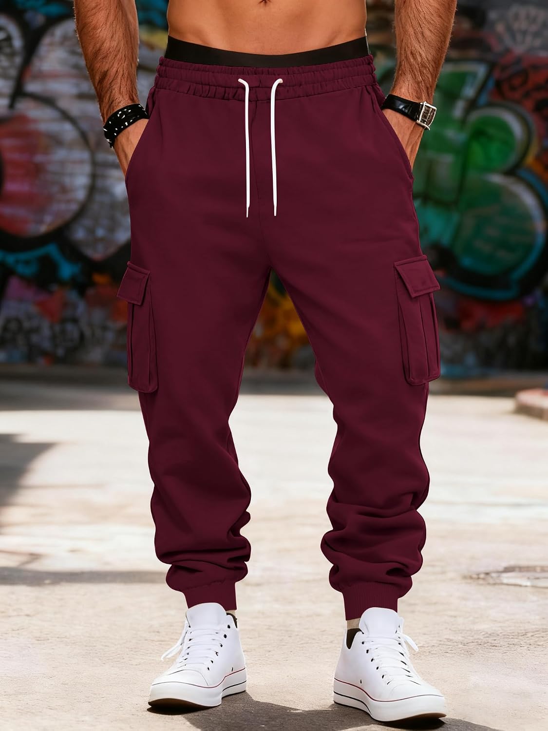 Detalle de TRFIC Mens Fleece Cargo Sweatpants baggy joggers