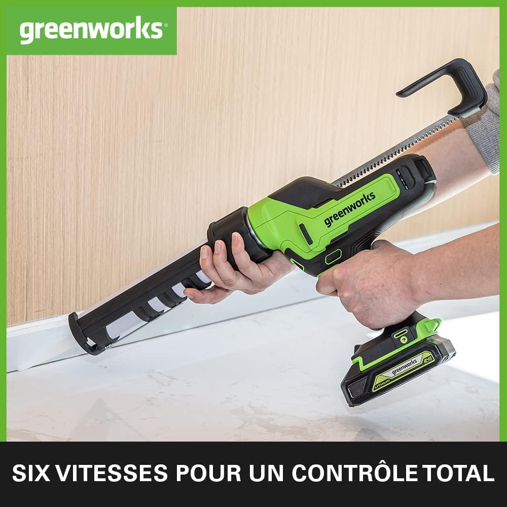 Detalle de Greenworks G24CG Pistolet à Cartouche Électrique – 2900 N, 6 Vitesses, Anti-Goutte, Sans Batterie ni Chargeur