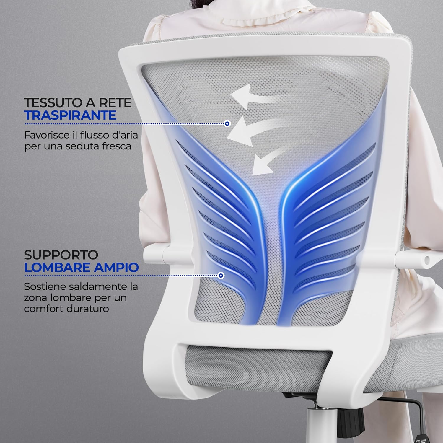 Detalle de Yaheetech Sedia Da Scrivania Ergonomica con Rete Traspirante, Ruote e Altezza Regolabile