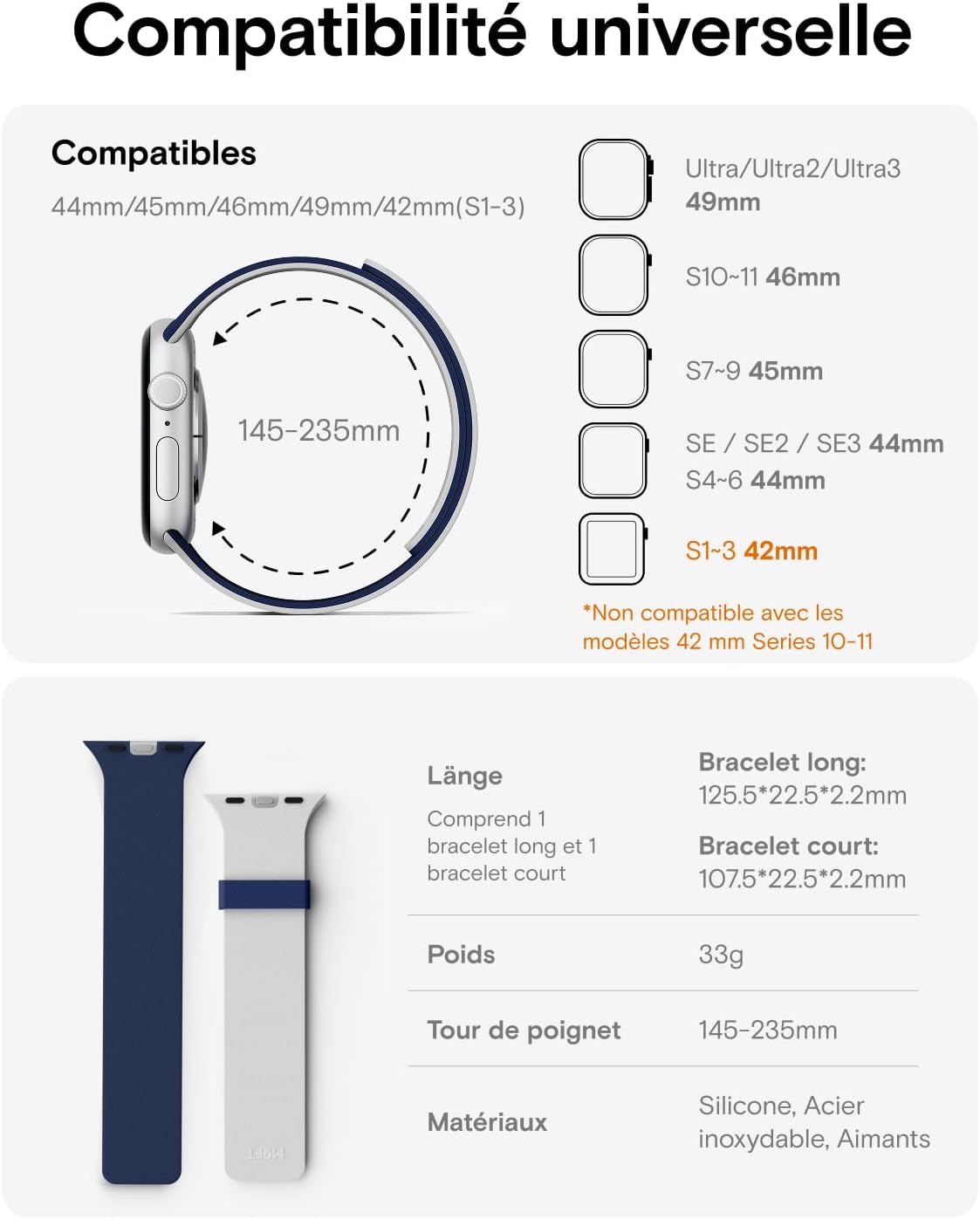 Thumbnail 6 de MOFT Bracelet de Rechange Compatible Apple Watch – Silicone Magnétique Réversible (38–46 mm)