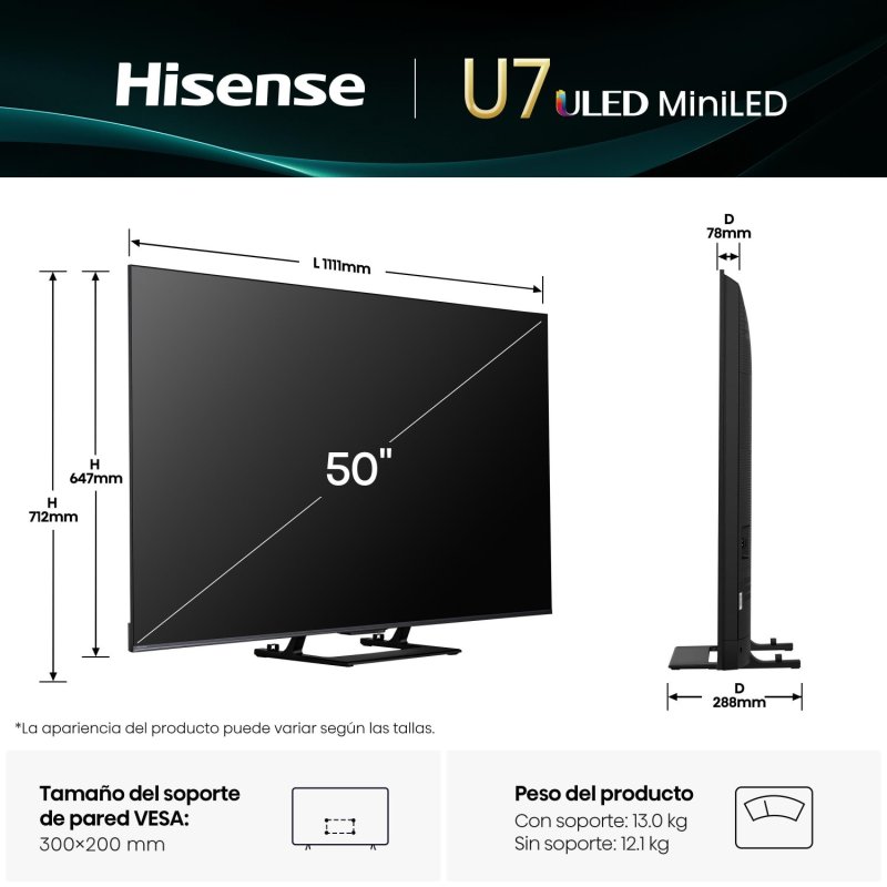 Thumbnail 3 de Hisense 50U7Q Mini LED de 50" 4K con 144Hz, HDR10+ y Dolby Atmos