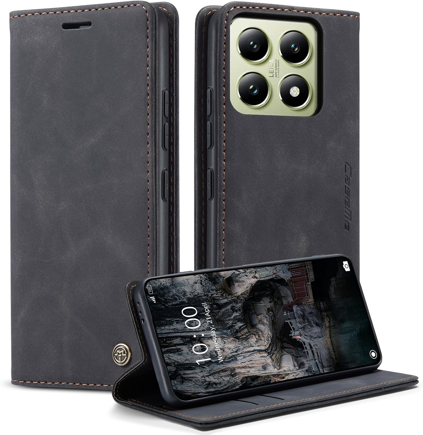 Detalle de Monweicz Xiaomi 14T Hülle Premium Leder Flip Schwarz