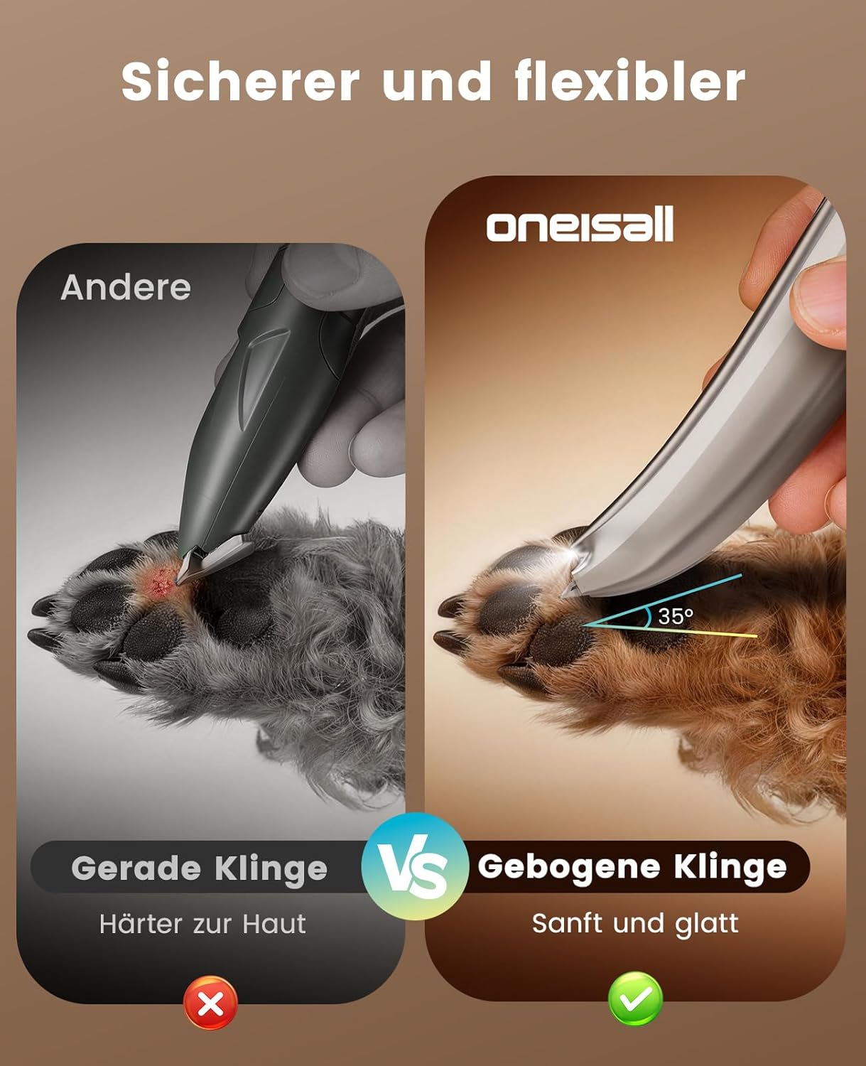 Detalle 2 de oneisall Pfotentrimmer Extra Leise mit LED-Licht – Hunde- und Katzen-Trimmer für Pfoten, Ohren, Augen & mehr (Silber)