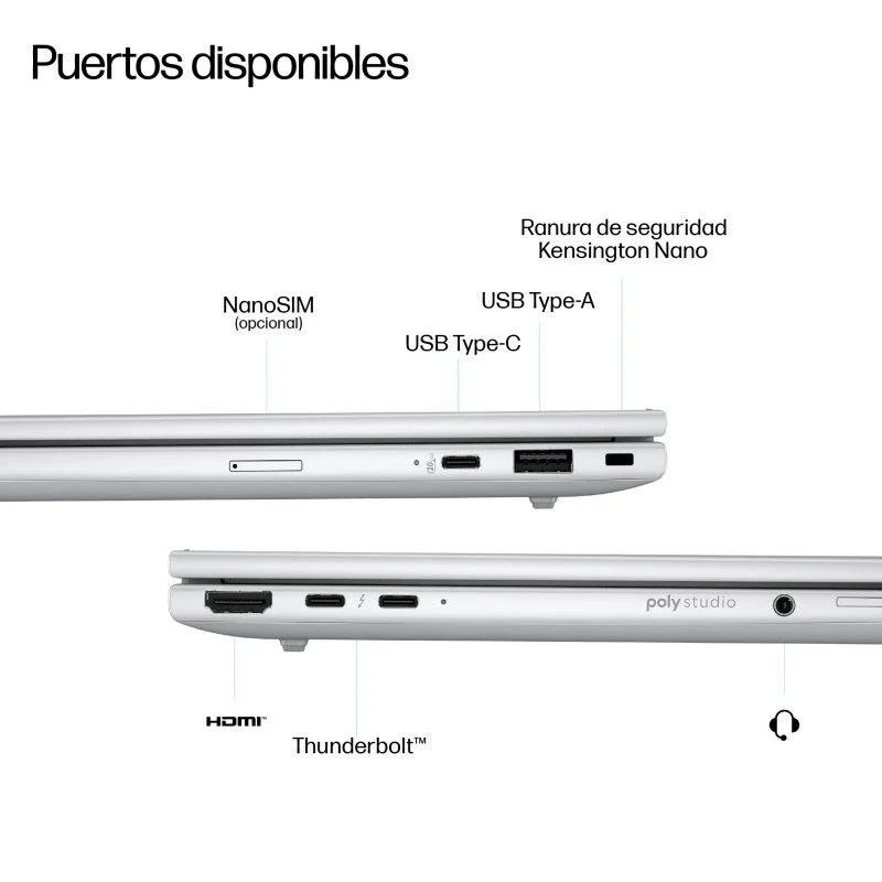 Detalle de HP EliteBook 8 G1i, portátil de 14 pulgadas con Core Ultra 7 256V y SSD de 512 GB