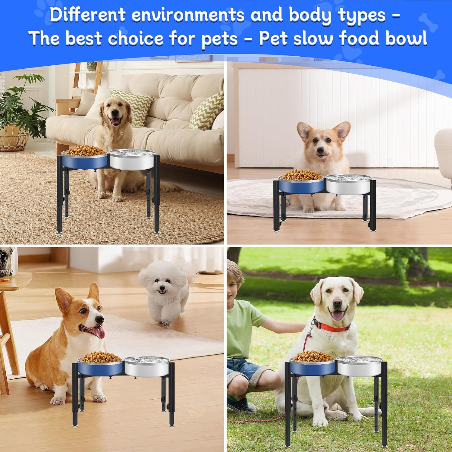 Thumbnail 6 de Elevated Raised Dog Bowl Stand with 4 Height Adjustments (Quadrangle) – Stainless Steel Single Bowl Feeding Station