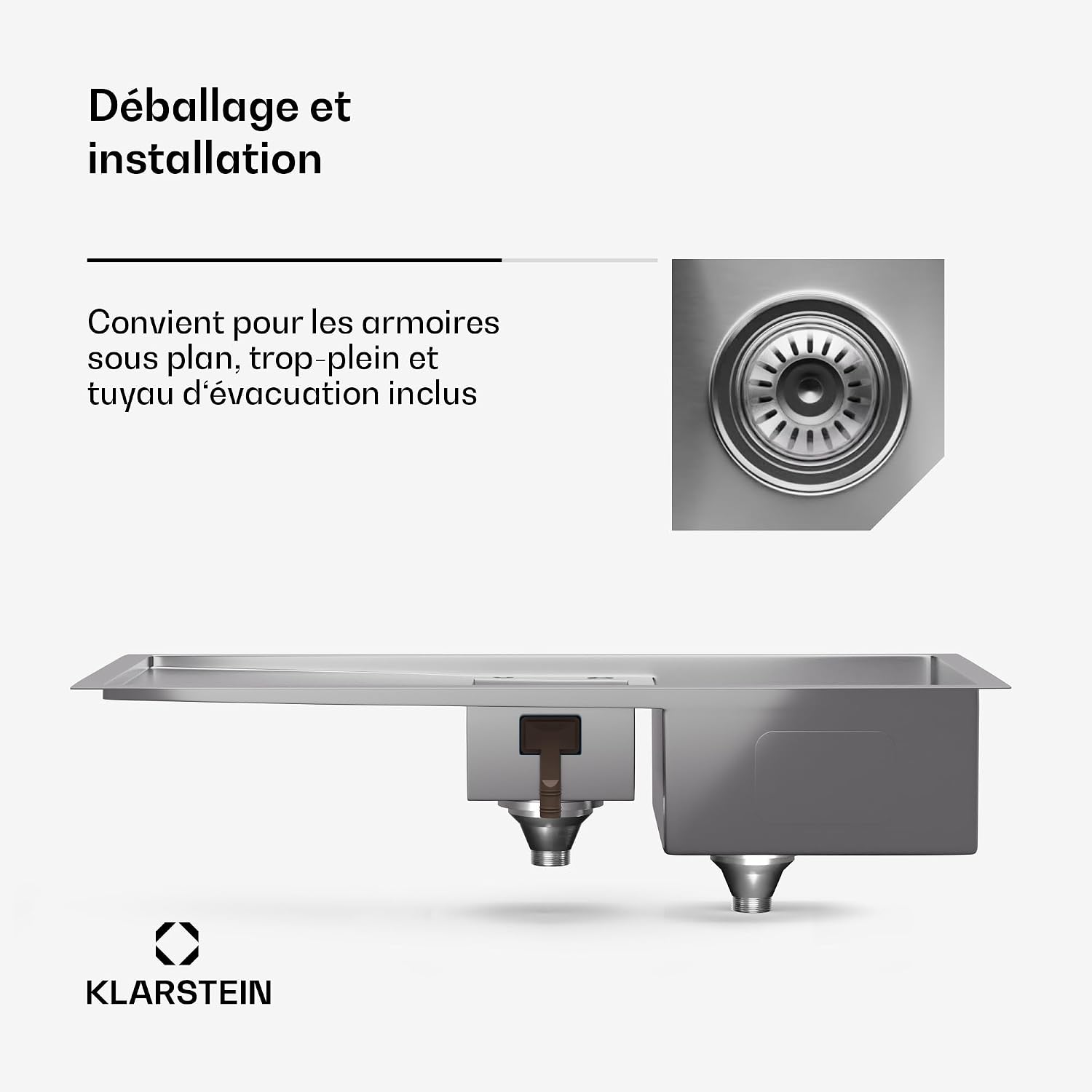 Thumbnail 6 de Klarstein Évier de cuisine en inox – bac 1,5 avec égouttoir, 100x45 cm, acier inoxydable 304