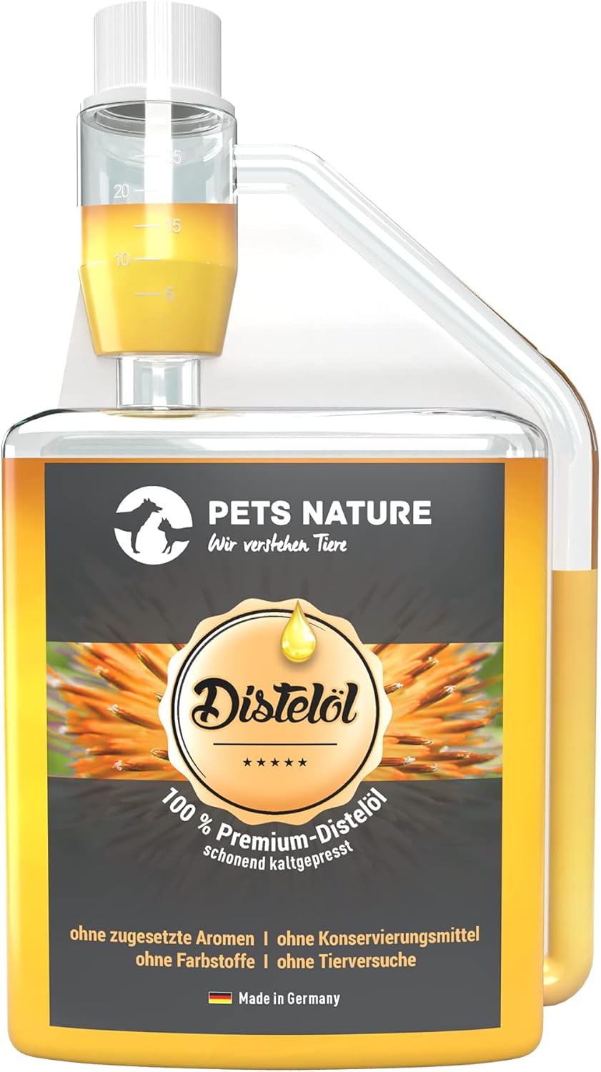 Detalle de Pets Nature Omega 3-6-9 Öl für Hunde und Katzen – Premium Kräuter-Öl mit Distel, Hanf, Lachs, Chia und Lein, 500 ml