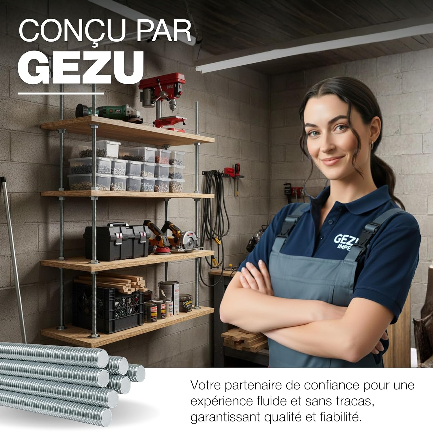 Detalle 2 de GeZu Impex tige filetée M4 en acier inoxydable A4 (316) – 1000 mm, pas 0,5 mm (lot de 28)