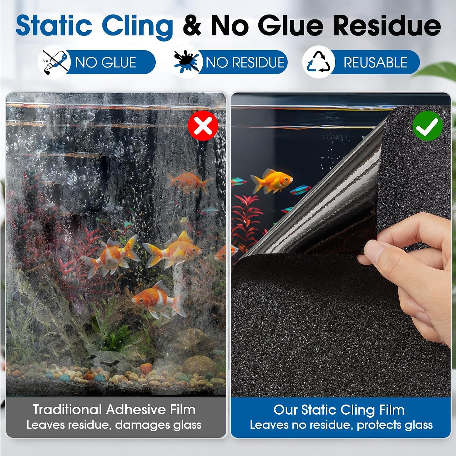 Thumbnail 2 de Lifetree Black Aquarium Background: Static Cling Backdrop with Full Installation Kit (75 × 200cm)