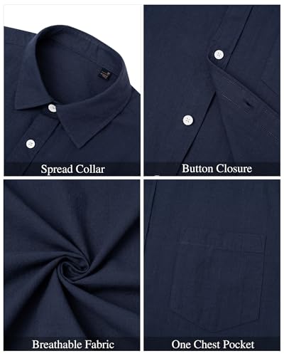 Detalle de J.VER Mens Linen Shirts Short Sleeve Summer Beach Casual Lightweight Cotton Regular Fit