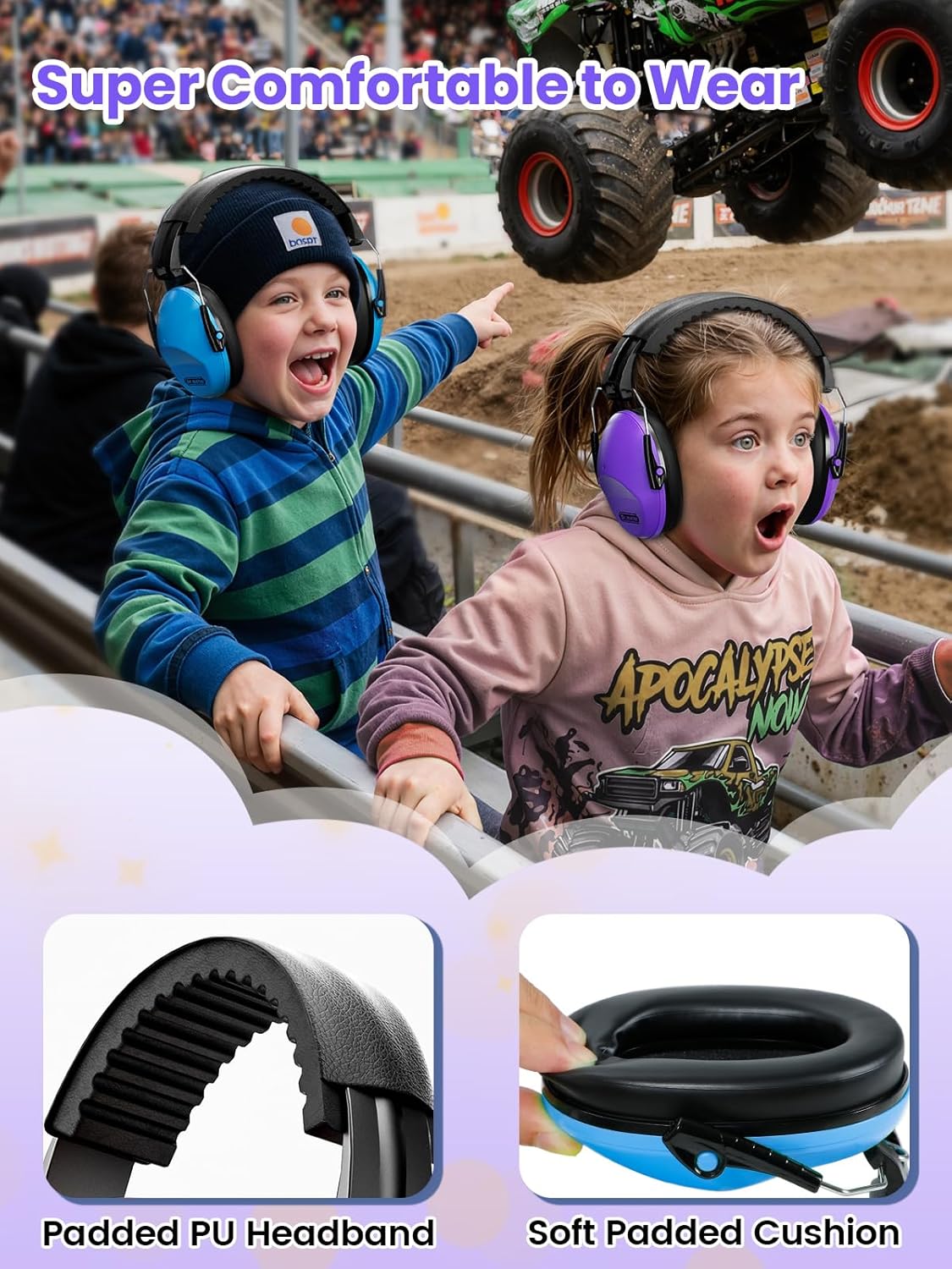 Thumbnail 1 de Dr.meter protezione dell’udito regolabile e confortevole per adulti e bambini (cuffie per cantieri, giardinaggio) – Taglia unica, blu/viola