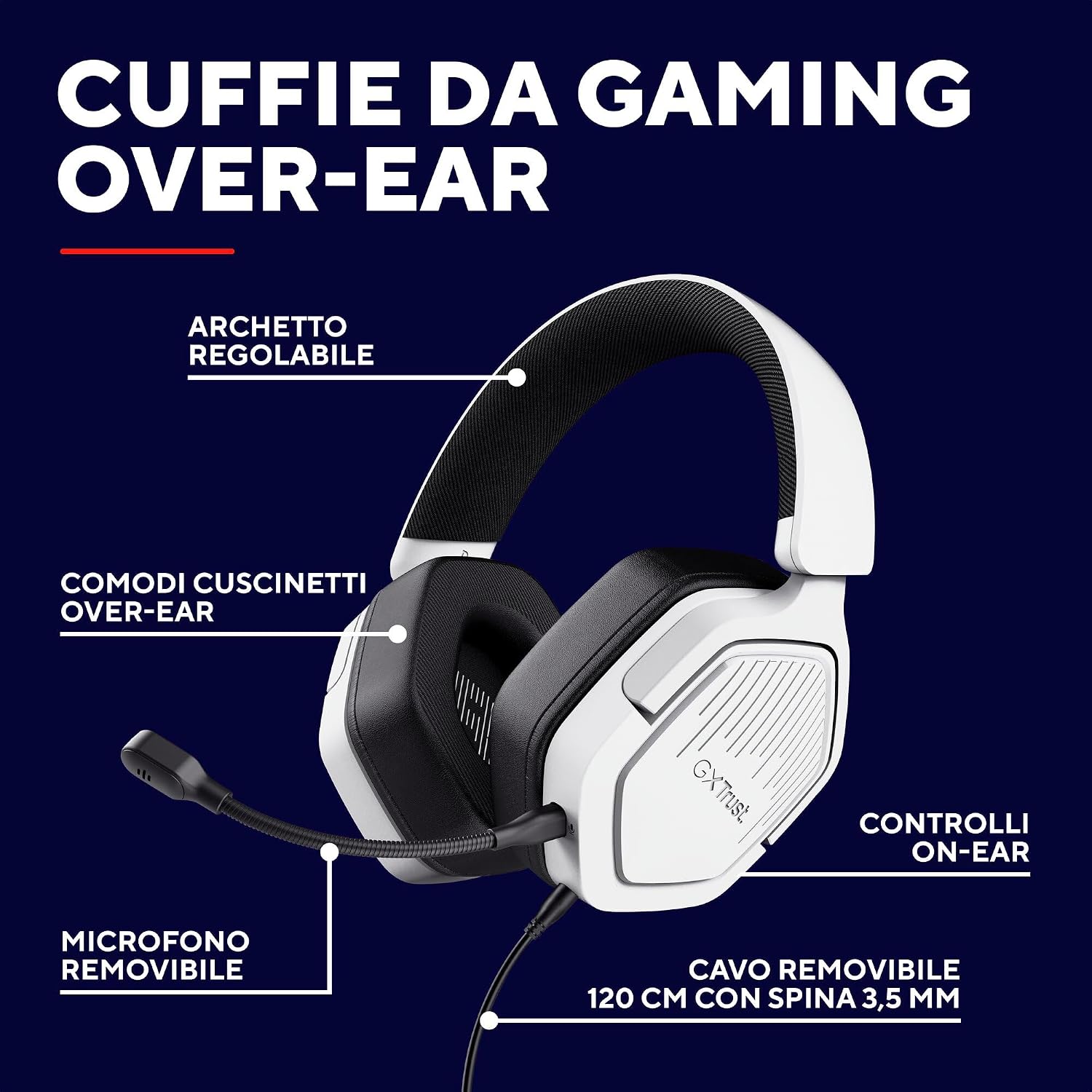 Thumbnail 1 de GXTrust Ravox 1492W: Cuffie gaming over‑ear con microfono removibile per PS5 PS4 Switch PC Xbox