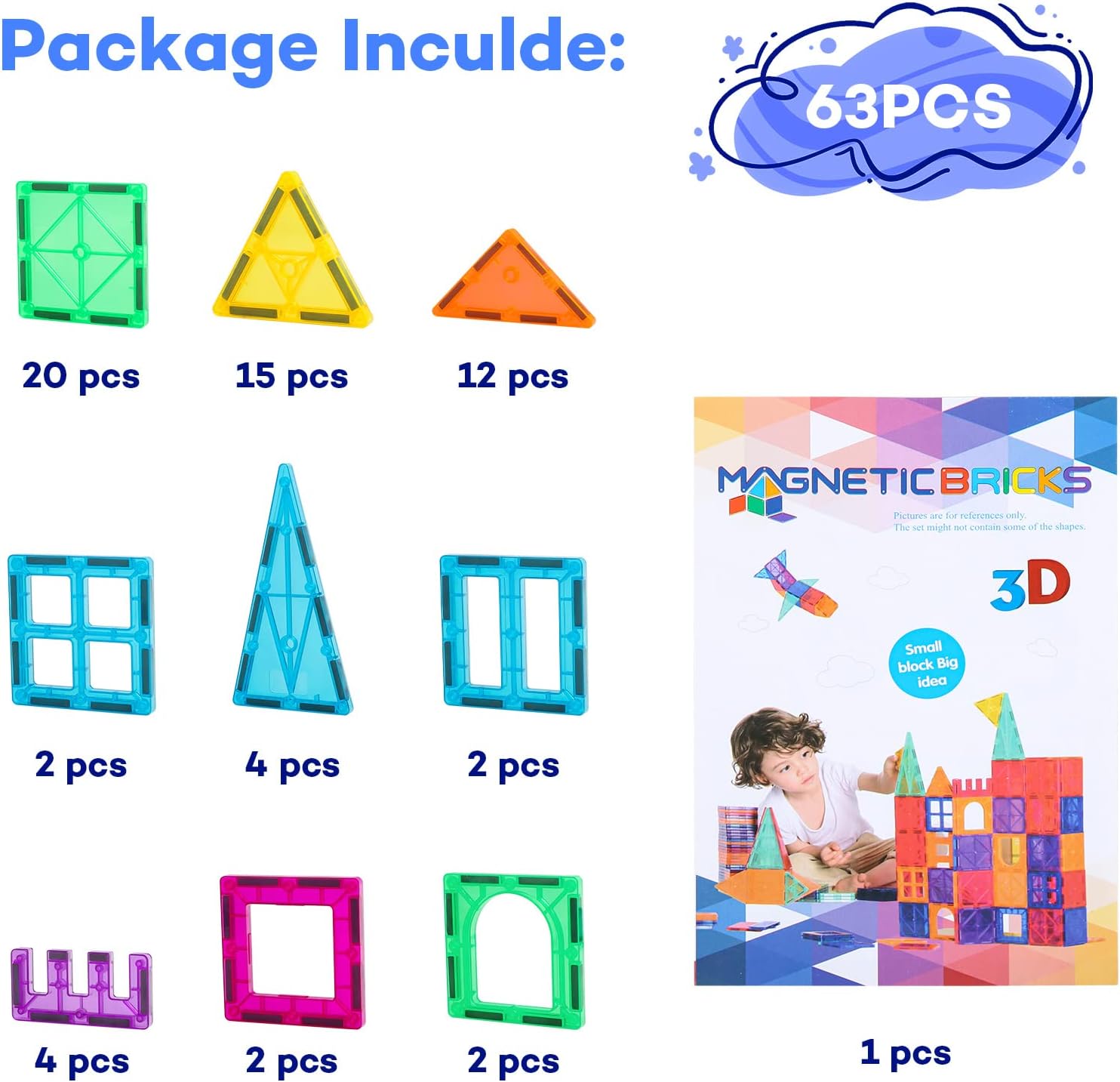 Detalle de Anbalulu 63PCS Magnetic Tiles for Kids 🧩