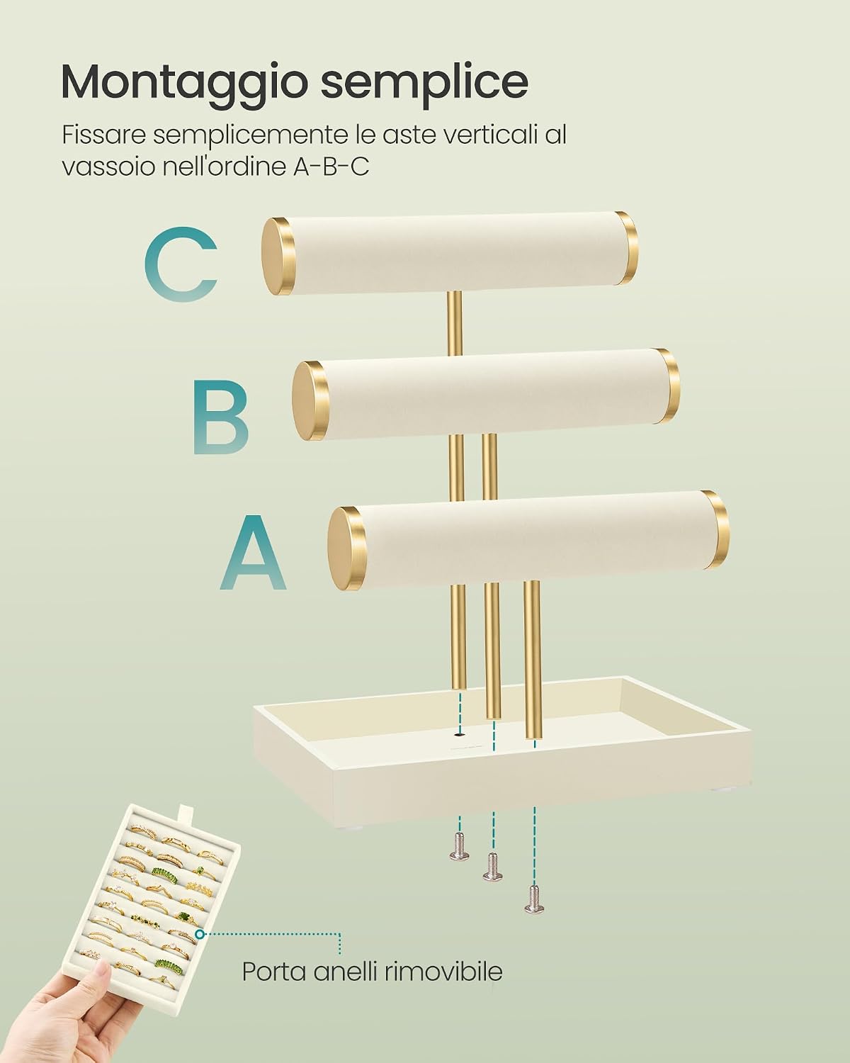 Thumbnail 3 de SONGMICS Porta Bracciali JJS027W101: portagioie bianco crema e oro pallido con 5 elementi espositivi
