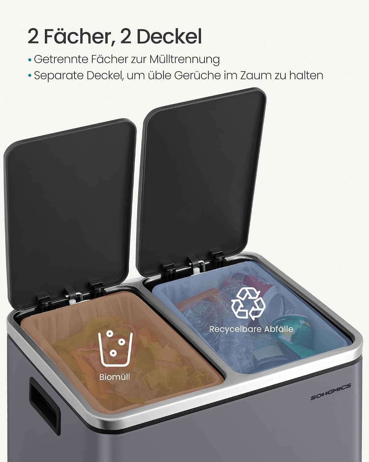 Detalle de SONGMICS Mülleimer Küche 2x15 Liter