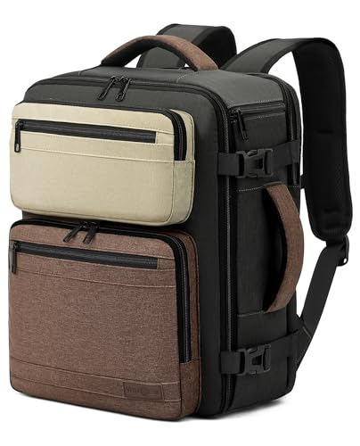 Detalle de VANKEV Mochila de Cabina 24L para Vueling, Ryanair, Easyjet y más – verde oliva oscuro/marrón