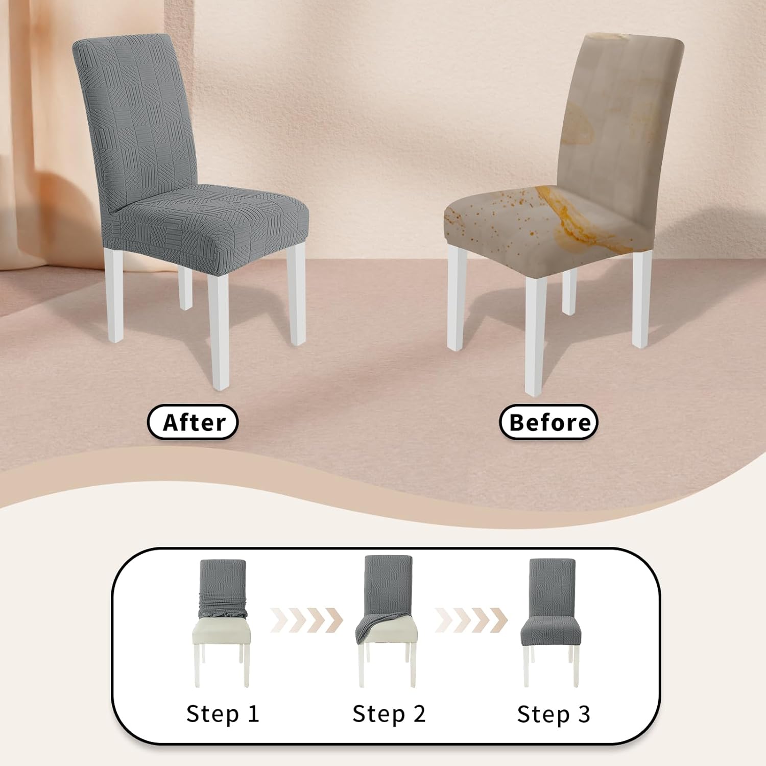 Thumbnail 5 de Ystyle lot de 6 housses de chaise élastiques (gris clair) pour salle à manger, lavables