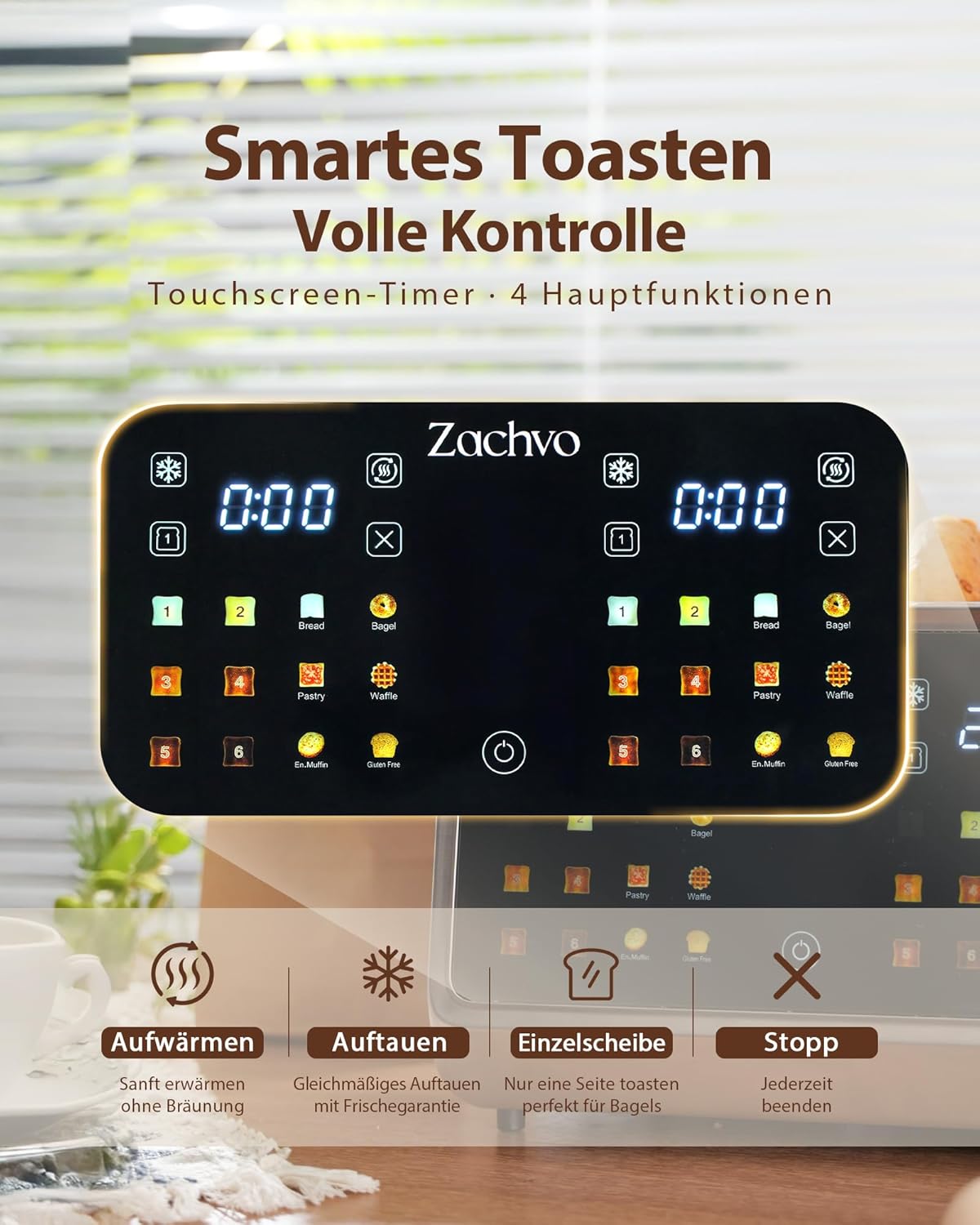 Detalle 2 de Toaster für 4 Scheiben Edelstahl mit Touch