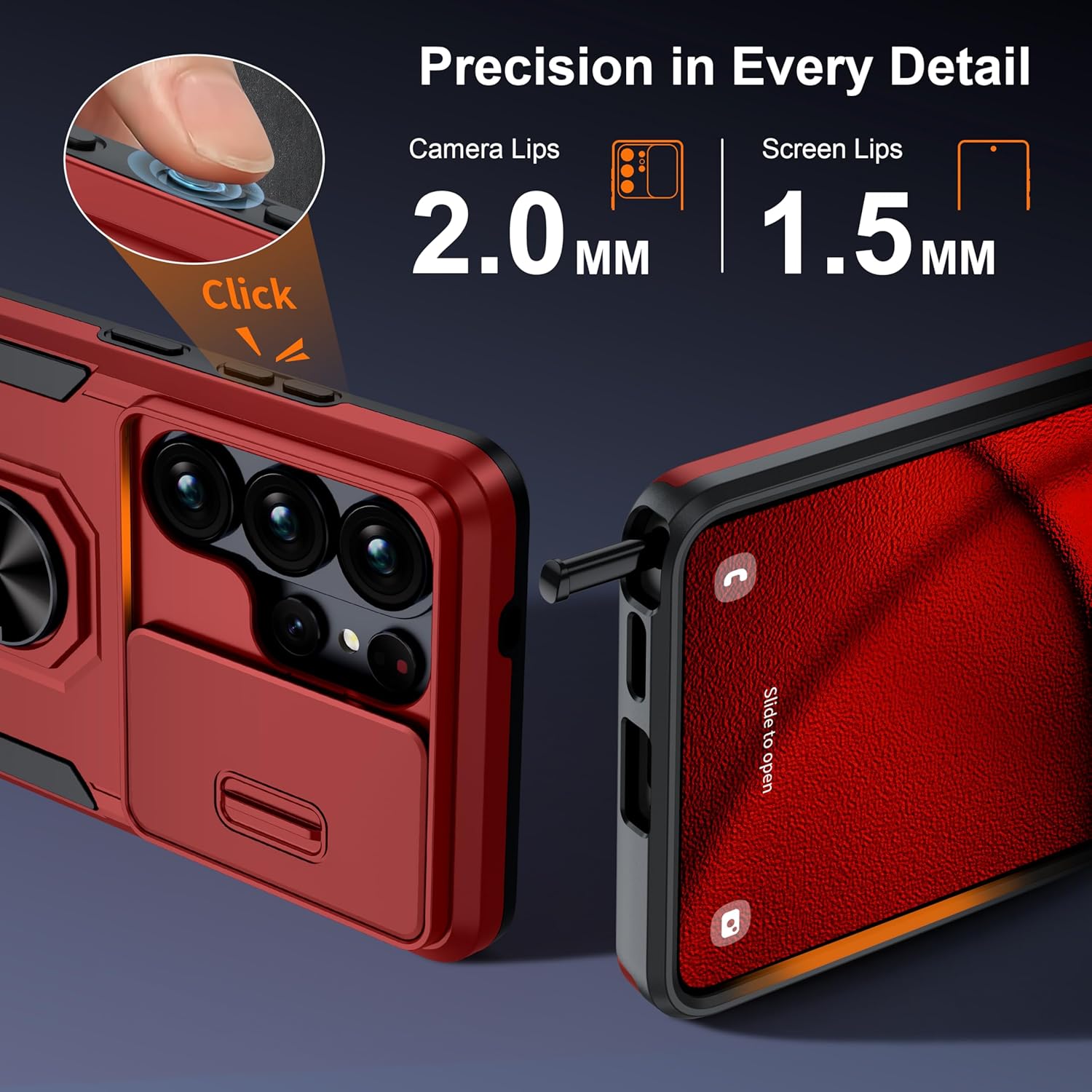 Detalle de AMILIFECASES Galaxy S26 Ultra Case with Slide Camera Cover and Rotatable Kickstand