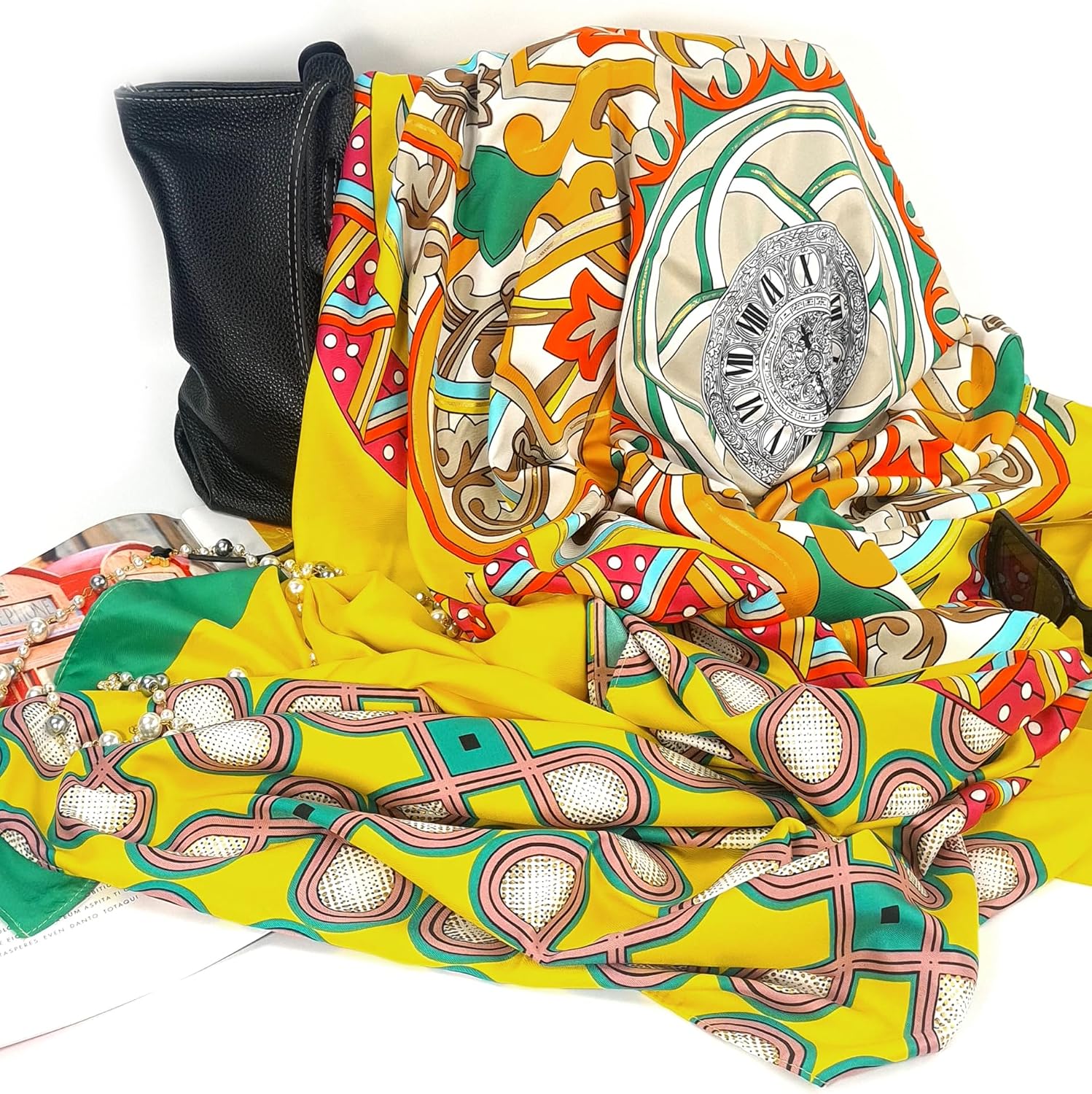 Detalle de GLORIS Damen Tuch Schal 135 × 135 cm – buntes Muster, vielseitig tragbar als Schal, Kopftuch oder Hijab