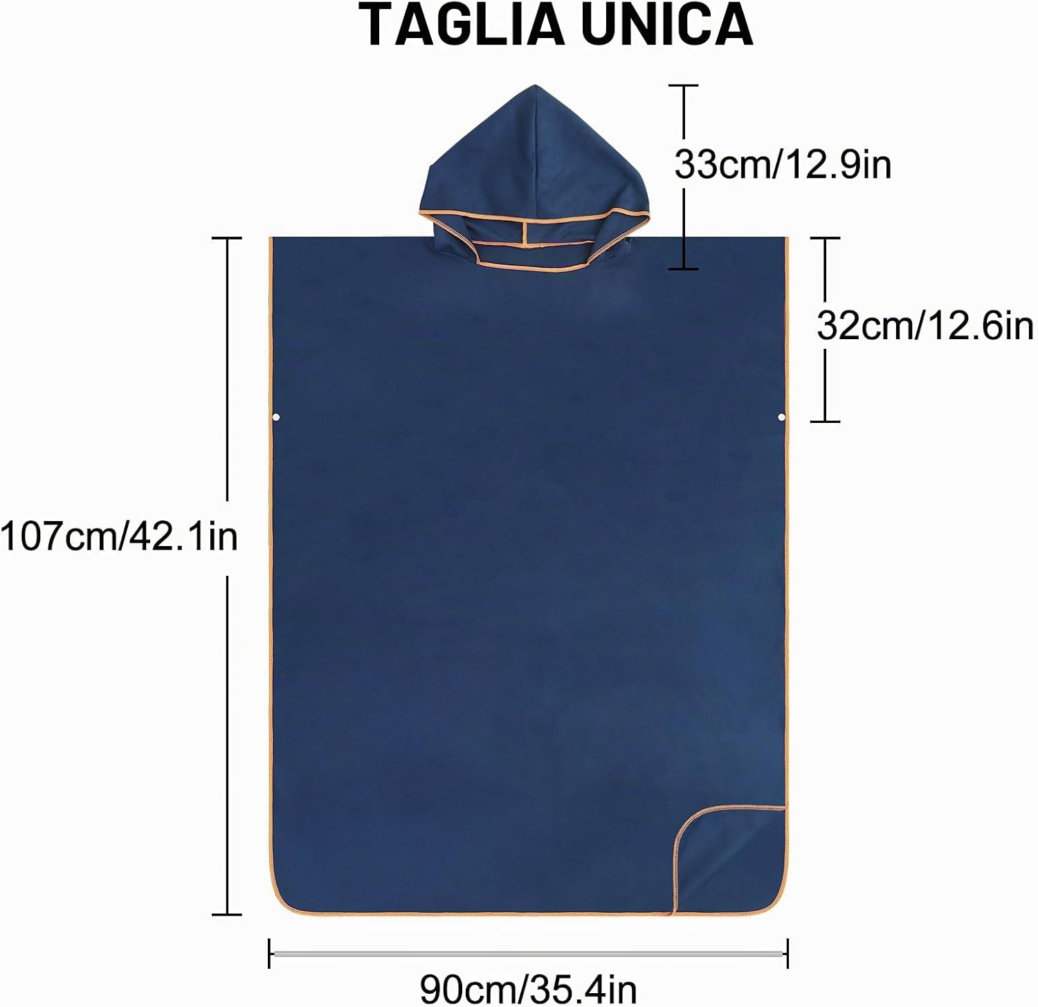 Detalle 2 de Poncho da bagno in microfibra per uomo e donna – 110x90 cm, asciugamano poncho blu scuro