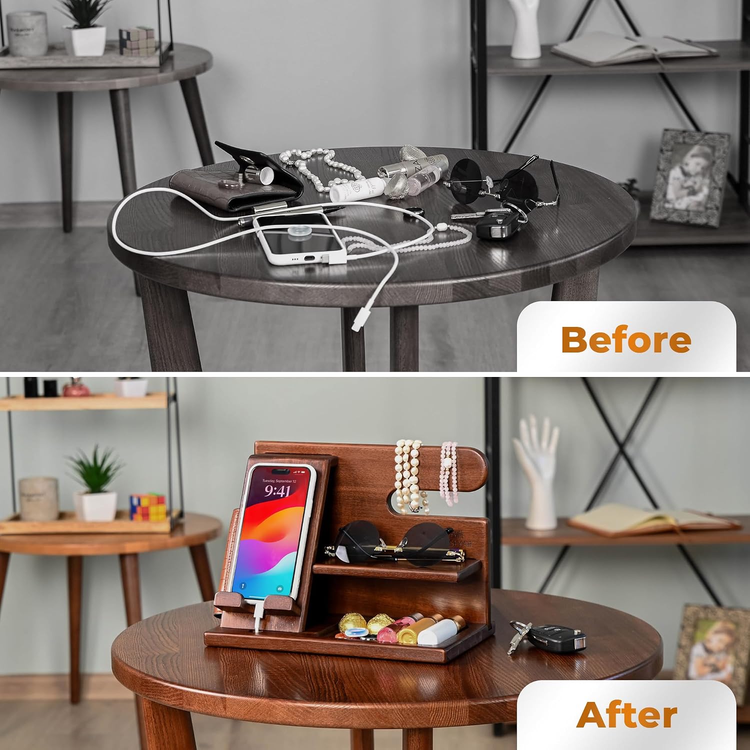 Detalle 2 de Teslyar Dad Gifts wood phone docking station