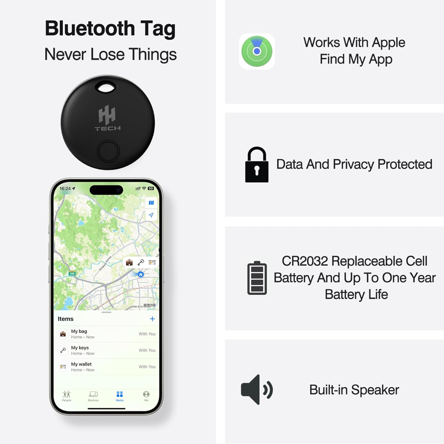 Thumbnail 3 de HH-Tech Smart Tag COMBO (Pack 4) for Apple iOS devices — key tracker and item finder with replaceable batteries