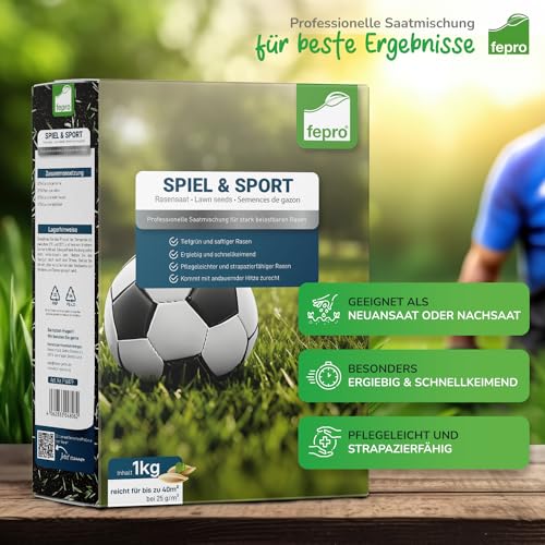 Detalle 2 de Fepro Rasensamen 10 kg – Sport und Spiel, schnell keimend, tiefgrün, ideal für Neuansaat und Nachsaat