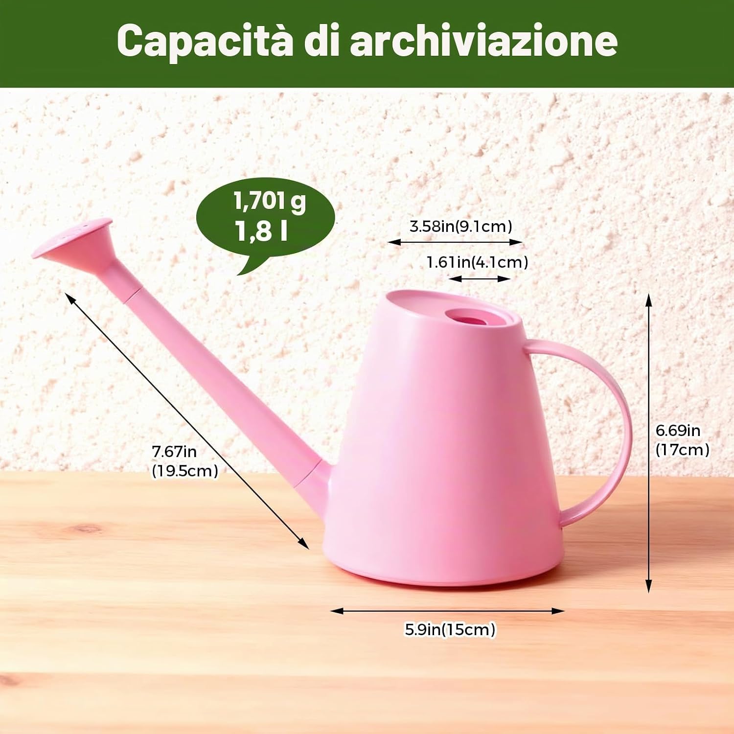 Detalle de Bamworld Annaffiatoio per Piante da Interno con Beccuccio Lungo 1,8L – Rosa Cipria