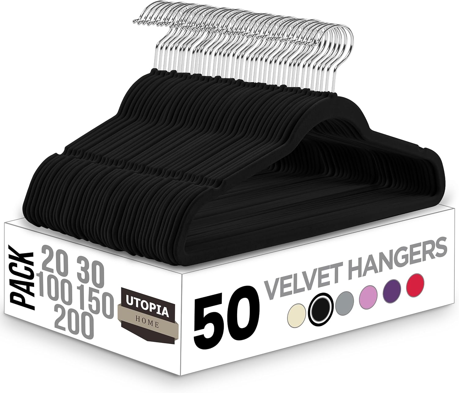 Detalle de Utopia Home Premium sammetshängare, svart 50-pack med halkskydd