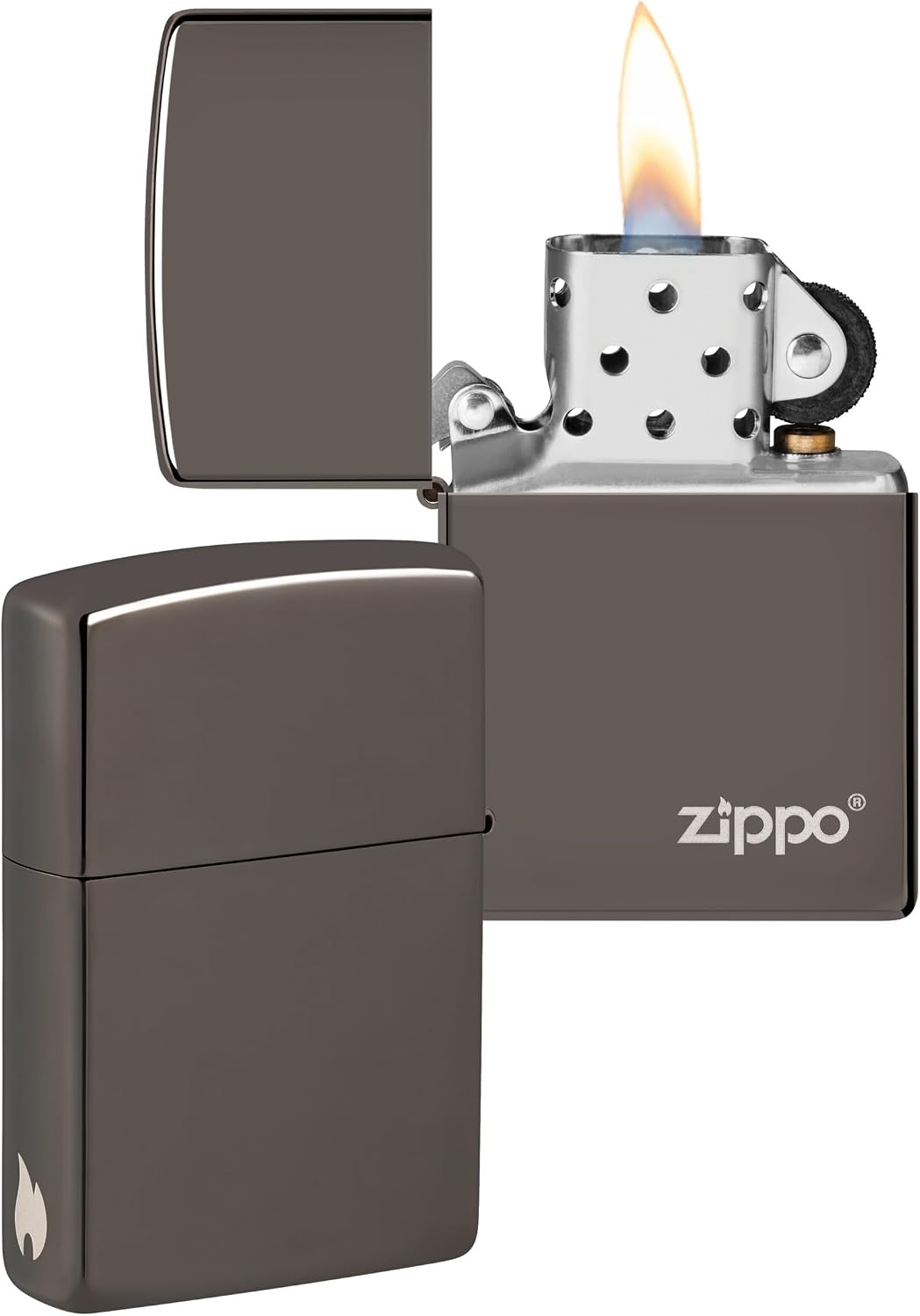 Zippo zapalniczka sztormowa grafitowa z logo i grawerem płomienia, wielokrotnego użytku
