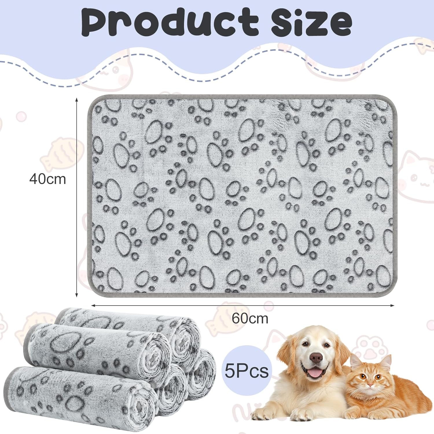 Detalle 2 de Omtofo set di 5 coperte lavabili in flanella grigie 60×40 cm