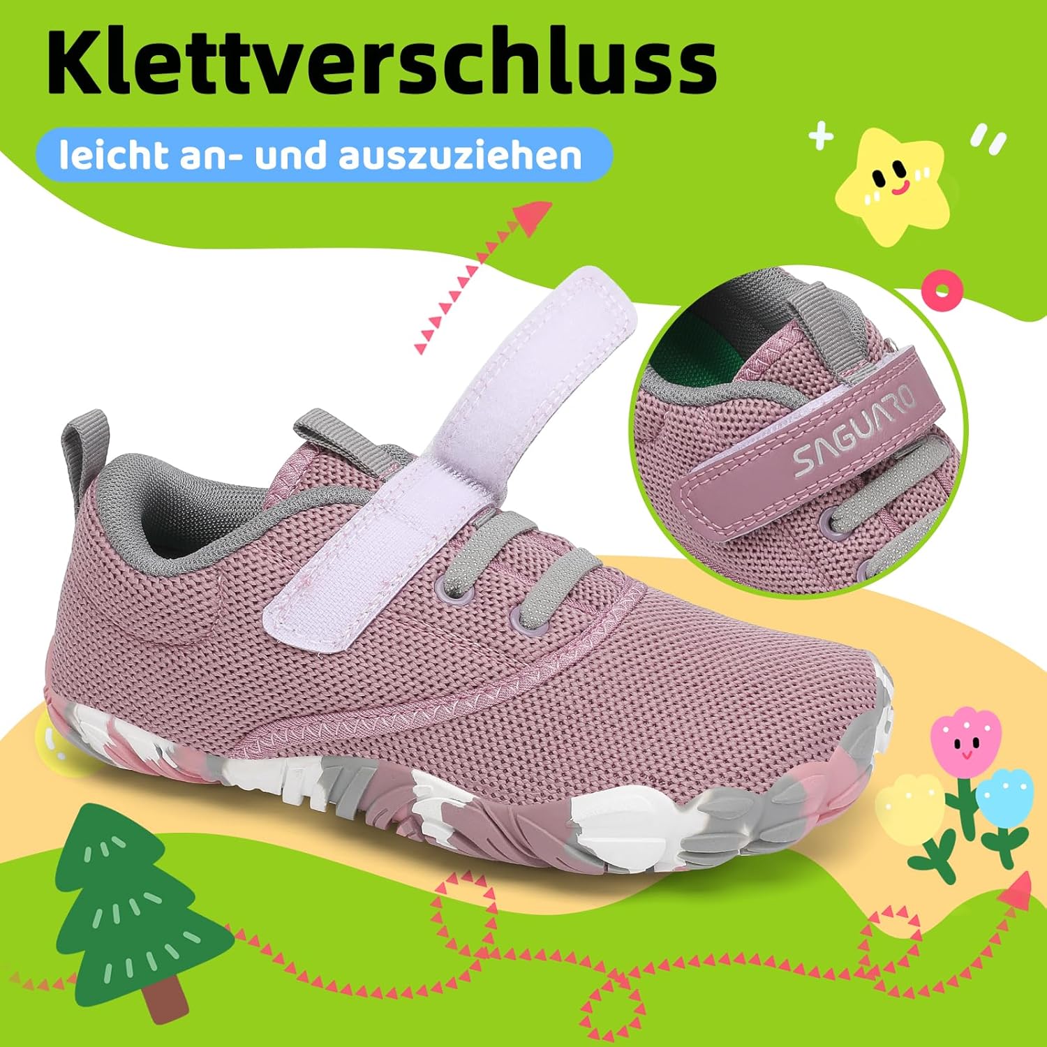 Thumbnail 3 de SAGUARO Kinder Barfußschuhe Leicht – rutschfest, Klettverschluss, Gr. 24–36