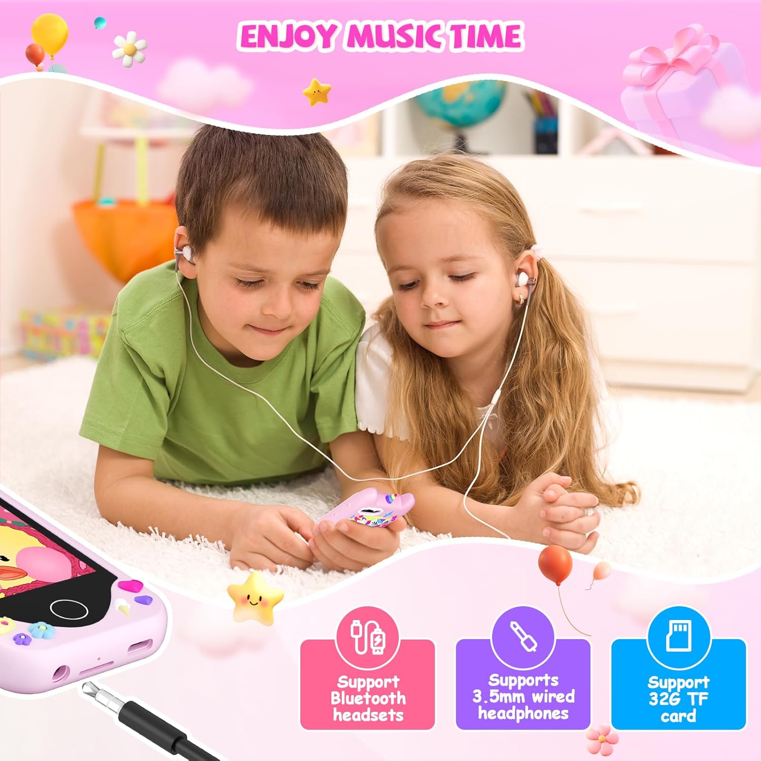 Thumbnail 5 de Yosfeng Kids Smart Phone for Girls (Ages 3-6) Toy Cell Phone with Touchscreen, Dual Cameras, 32 GB Card