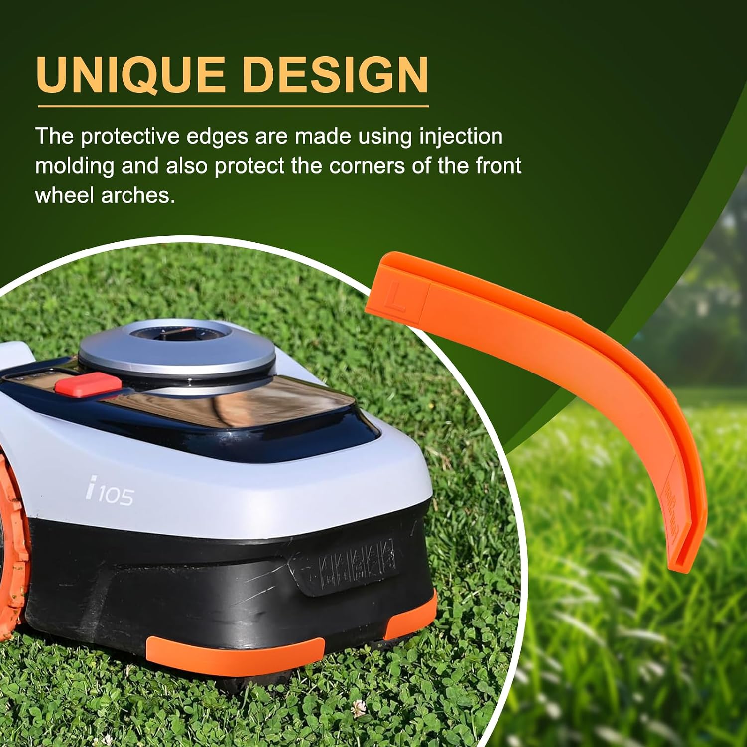 Detalle de Protezione bordi per robot tosaerba Segway Navimow i105e e i108e – 4 pezzi in PETG, montaggio senza collante