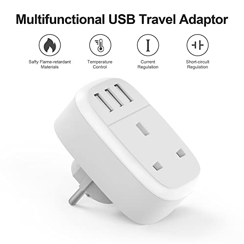 Detalle de Jmfufnv UK to EU Travel Adaptor with 3 USB Ports (Type E/F) – Grounded, 2500W