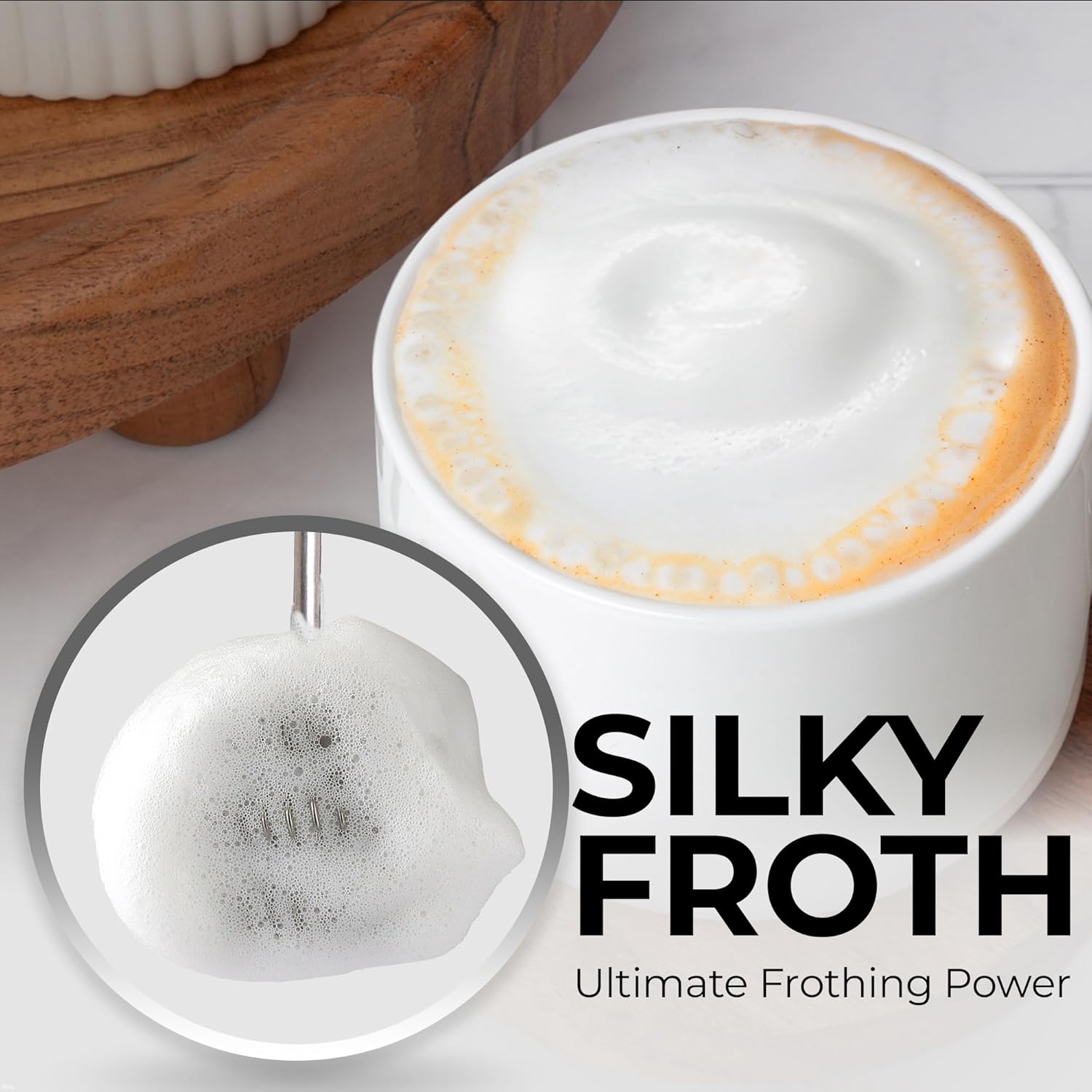 Detalle de Zulay Kitchen Tornado Whisk Handheld Milk Frother (Duracell AA Batteries Included) with Stand