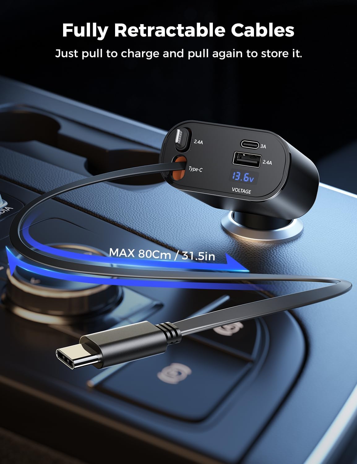 Detalle de SUPERONE Retractable Car Charger 69W
