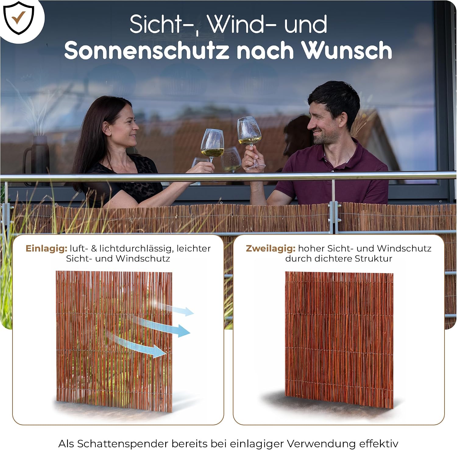 Detalle de BOOGARDI Weidenmatte – Weidenzaun 160 cm hoch, 500 cm lang, 20 Größen