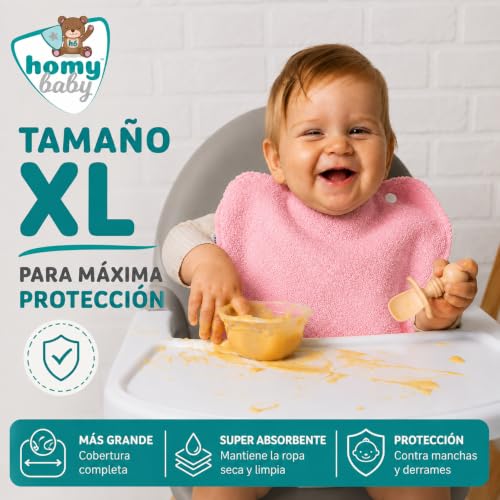 Detalle de HOMYBABY Pack 5 Baberos Rizo Bebe: impermeables y absorbentes, 29×25 cm, reutilizables
