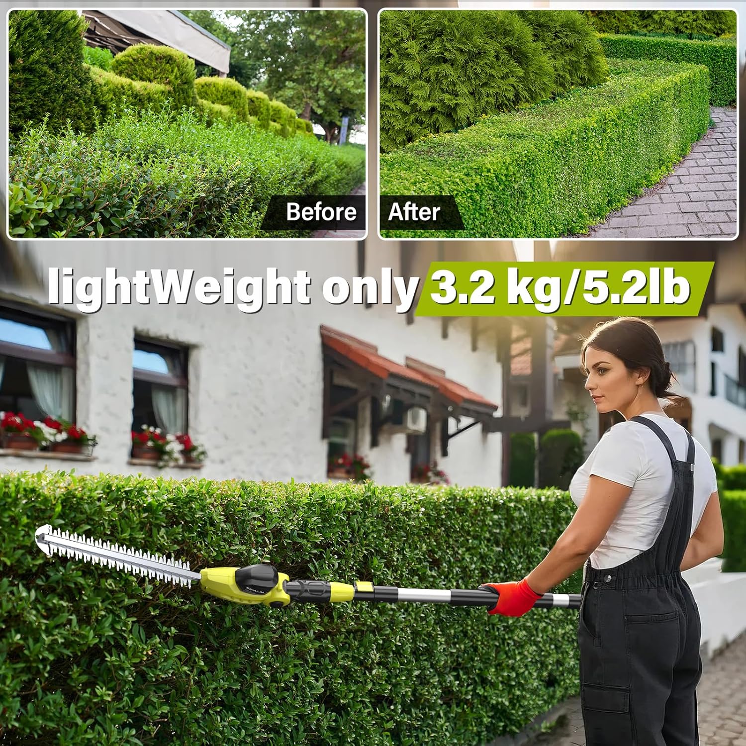 Thumbnail 6 de Pole Hedge Trimmer Long Reach with 2×2.0Ah Batteries – 50cm Blades, Telescopic to 9ft, with Shoulder Strap