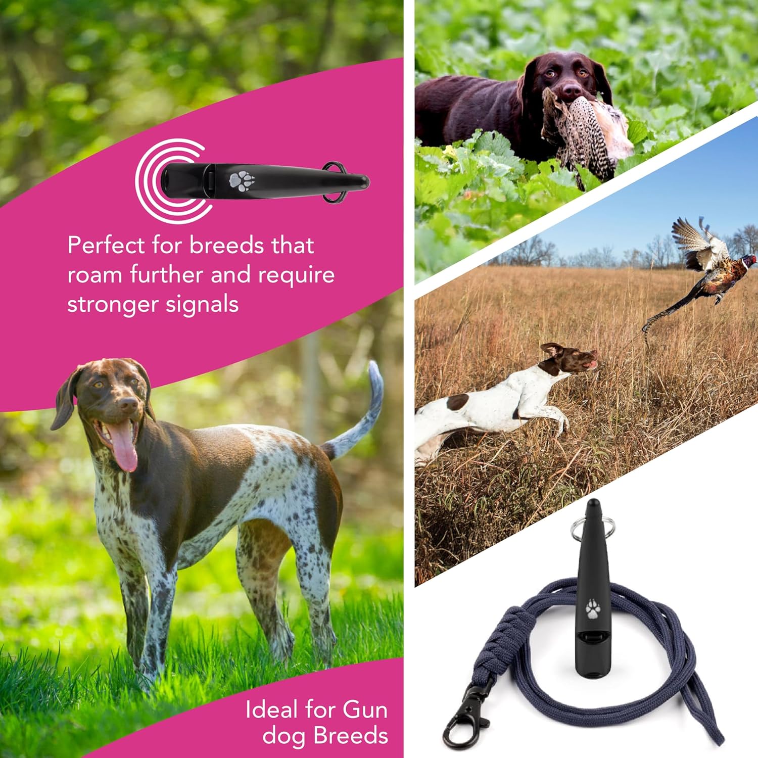 Detalle de TDL Gun Dog Training Whistle with Lanyard – loud, solid tone dog recall whistle (black with navy rope)