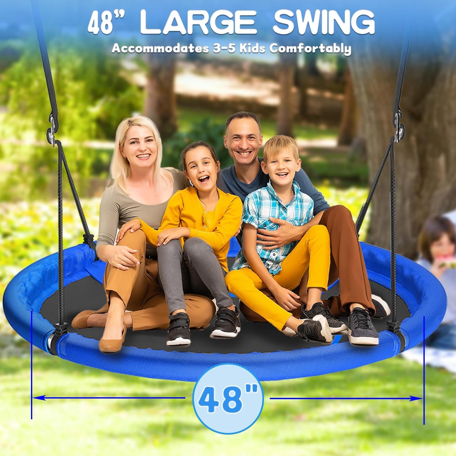Detalle 2 de 48-Inch Saucer Tree Swing for Kids and Adults — Large, Adjustable 700lb Capacity
