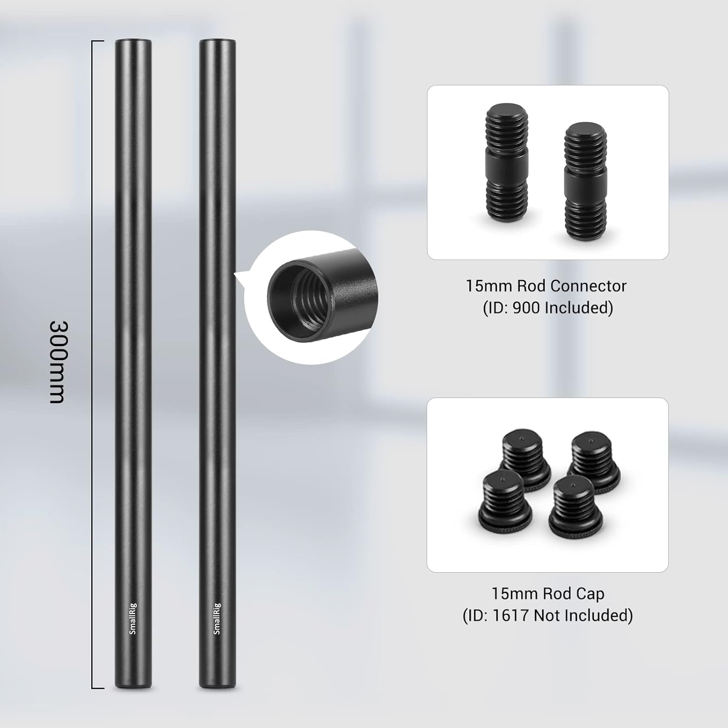 Thumbnail 3 de SMALLRIG 15mm Rod Pack 20 cm + 30 cm, M12 Gewinde Stangen – Aluminium, 2x Rods + 2x Verbinder (1659)