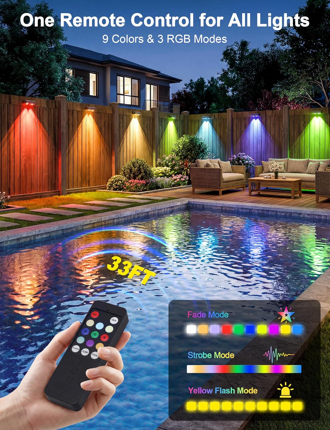 Detalle 2 de JOFIOS wl15-t2-with Remote Control-B-12PK Solar Fence Lights, 12 Pack, RGB
